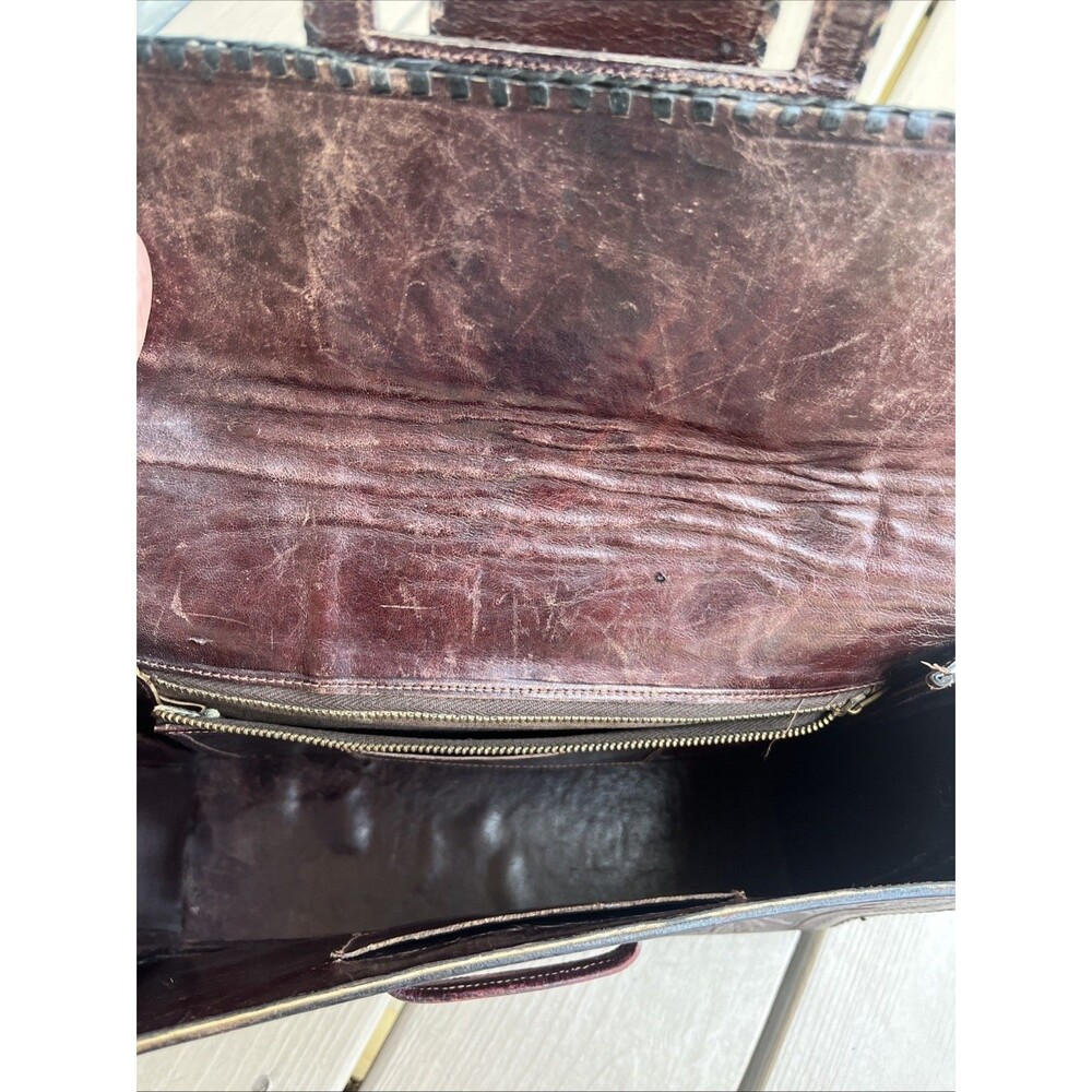 Vintage Mexican Aztec Mayan Tooled Brown Leather Handbag Purse Boho Hippie Vibe - Picture 15 of 16